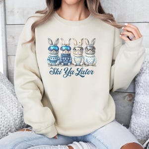 Ski Ya Later Bunny Crewneck Sweatshirt, Retro Skier Jumper, Winter Skiing Sweater, Ski Lover Gift, Mountain Sports Apparel, Ski Trip, Snow