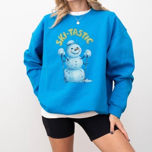 Ski-Tastic Cute Snowman Sweatshirt, Retro Skier Jumper, Winter Skiing Sweater, Ski Lover Gift, Mountain Sports Apparel, Ski Trip, Snow