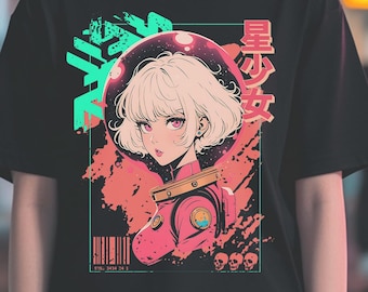 90s Anime Manga Girl T-Shirt, Japanese Horror, Alt Clothes, Anime Aesthetic, Grunge Clothing, Harajuku Streetwear Shirt, Free Shipping