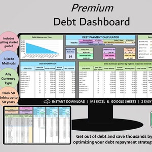 Premium Tilgungs-Dashboard-Spreadsheet, Snowball Lawinen-Rechner, Excel & Google Sheets, schuldenfreier Planer, Kreditkarten-Darlehen-Tracker