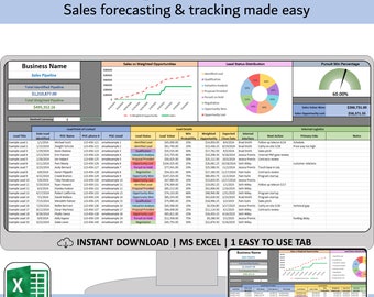 Sales Pipeline Tracker Spreadsheet, Excel CRM client tracking template, Sales forecasting for small business, lead and deals projection log