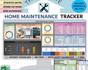 Home Maintenance Tracker Spreadsheet, Excel Home maintenance planner, House improvement checklist, Seasonal house care and cleaning schedule