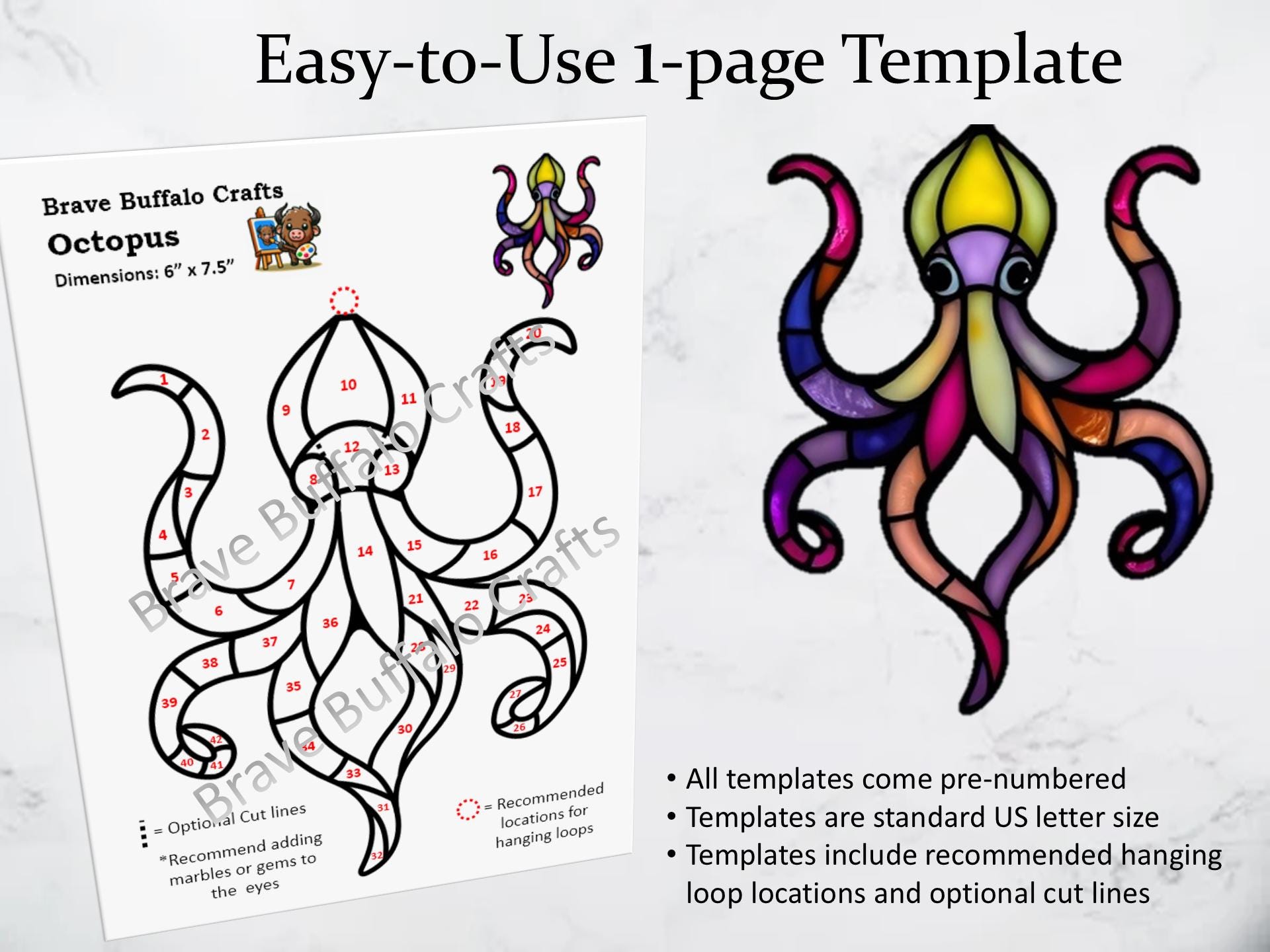 Drawing Patterns Template.pdf Octopus Stained Glass Pattern Template, PDF Suncatcher DIY Stencil ...