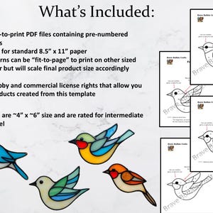 Simple Songbirds Stained Glass pattern templates, DIY birds bundle. PDF digital download, commercial license included, beginner intermediate image 2