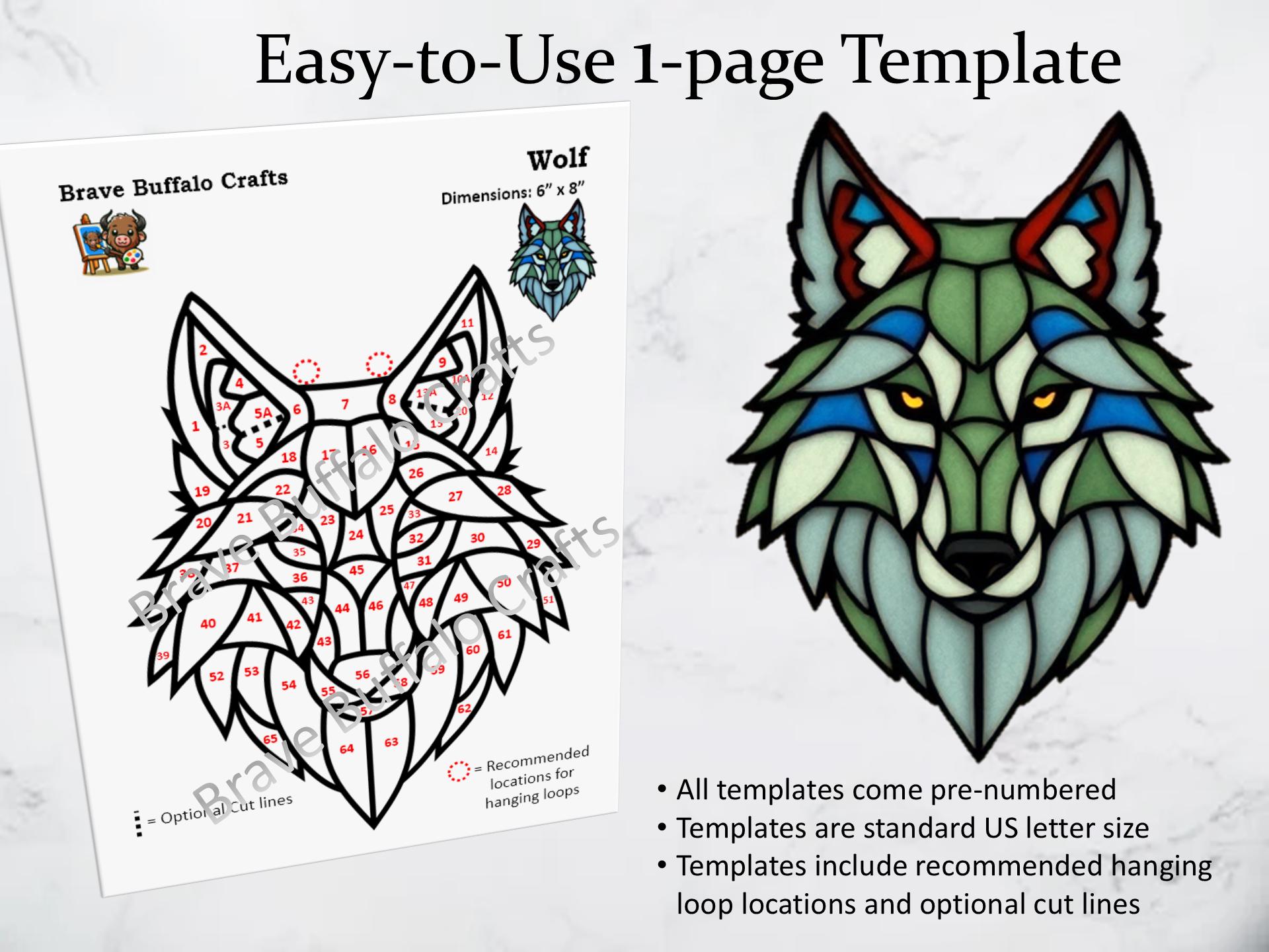 Drawing Patterns Template.pdf Wolf Stained Glass Pattern Template, PDF Suncatcher DIY Stencil ...
