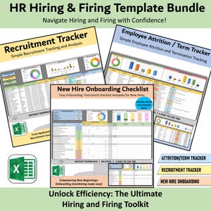 HR Hiring & Firing Spreadsheet Bundle, Excel Employee attrition, recruitment tracker, new hire onboarding checklist template human resources