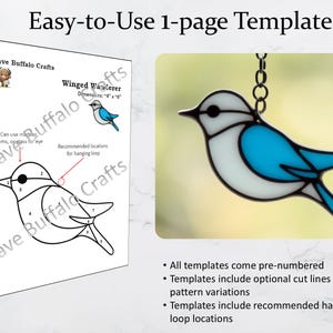 Simple Songbirds Stained Glass pattern templates, DIY birds bundle. PDF digital download, commercial license included, beginner intermediate image 3