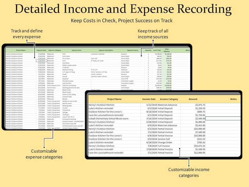 Project Cost Tracker Spreadsheet, Excel Expense and Income Tracking ...