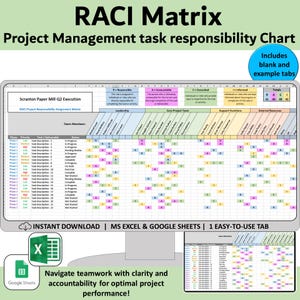 RACI Matrix spreadsheet, task assignment, Project management role responsibility chart, Accountable, Consulted, Informed, Excel & Google
