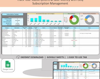 Subscription Service Tracker Spreadsheet, manage subscription or membership budgets, Google Sheets template, Financial planning tracking