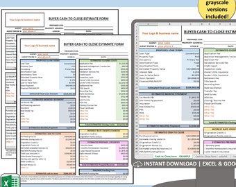 Home Buyer Cost to Close estimation form, Estimated closing costs real estate spreadsheet, Realtor Brokerage calculator, Excel and Google