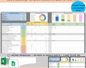 Liste de contrôle d'intégration des nouveaux employés, modèle de feuille de calcul RH Excel et Google, suivi de l'orientation des employés, embauche des ressources humaines, pré-embarquement