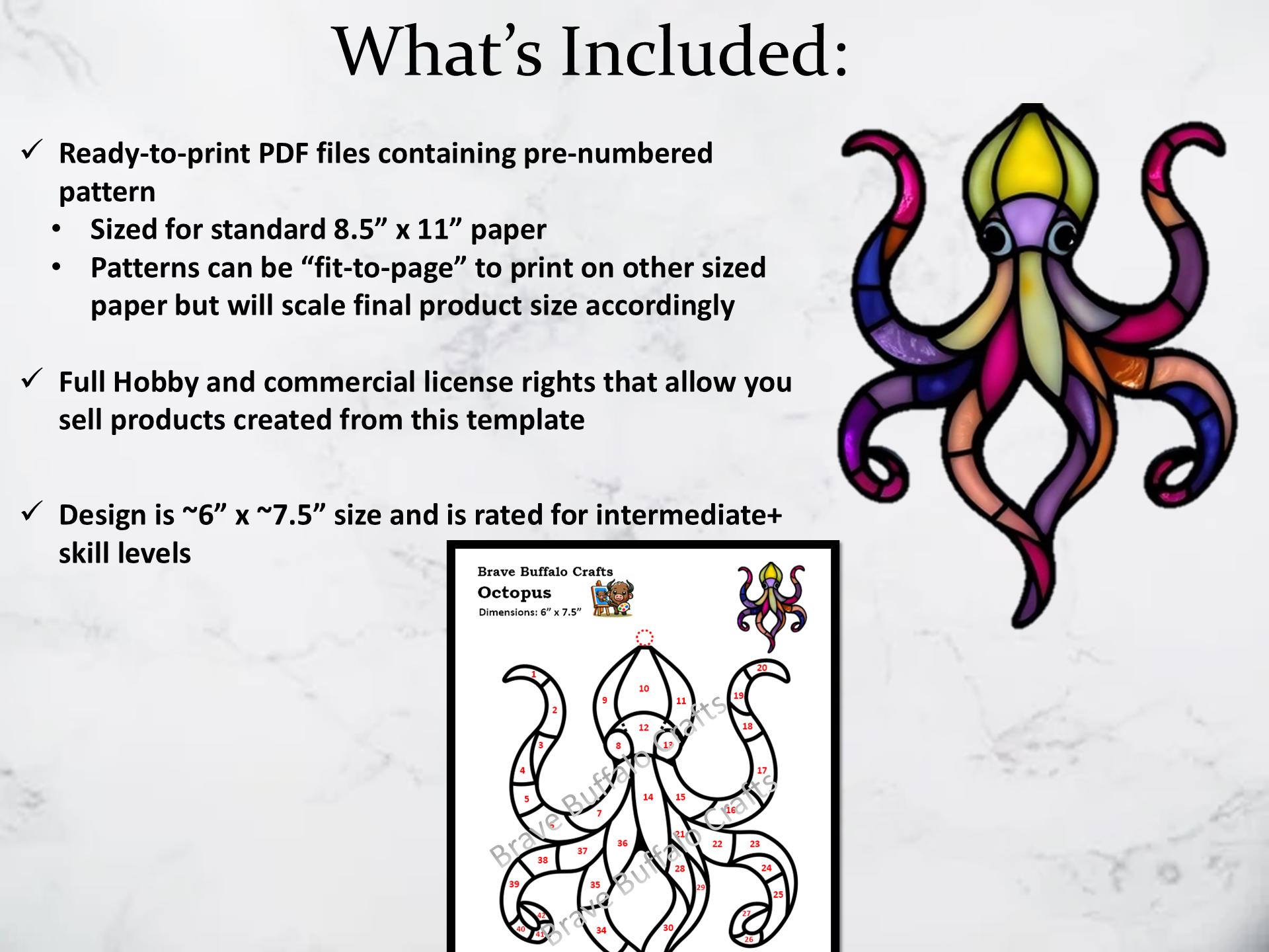 Drawing Patterns Template.pdf Octopus Stained Glass Pattern Template, PDF Suncatcher DIY Stencil ...