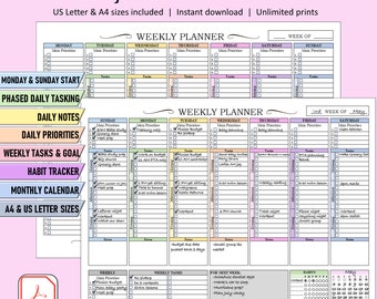 Weekly Planner printable, Daily schedule organizer, Editable to-do list, Personal Task priority PDF, ADHD instant download, Goodnotes, US,A4