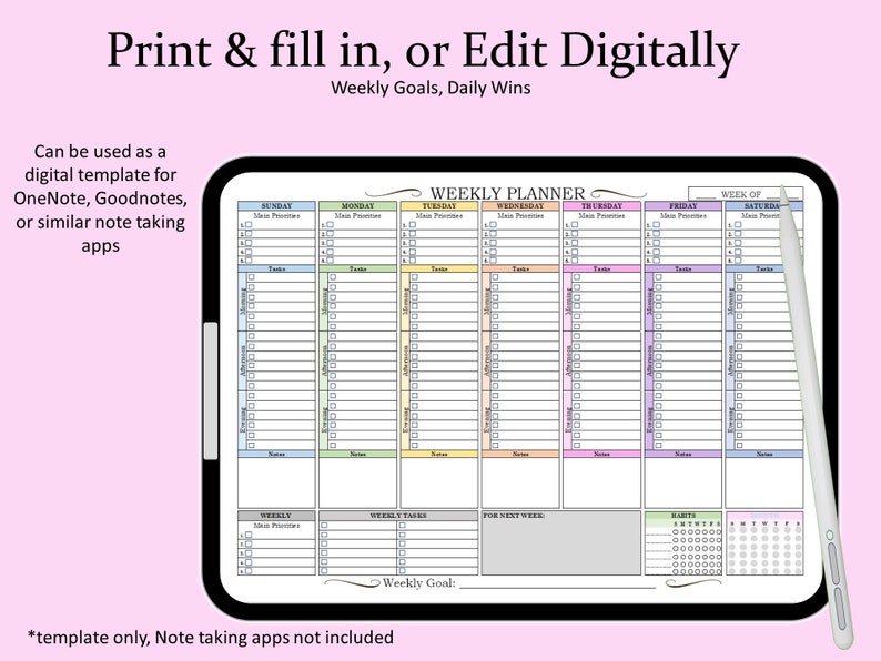 Weekly Planner Printable, Daily Schedule Organizer, Editable To-do List ...