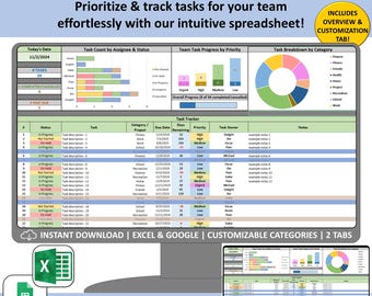 Team Aufgabe Tracker Tabelle, Google & Excel To-Do-Liste, Projektzuordnungsmanagement für die Produktivität von kleinen Unternehmen, Planungsvorlage