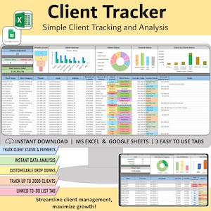 Client Tracker Spreadsheet for Small Businesses, Excel CRM management with Task Tracker, Customer and Lead Management, Client Invoice Status