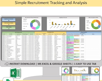 Recruitment Tracker Spreadsheet, Excel & Google Sheet applicant hiring tracker, HR candidate evaluation analysis template, employee manager