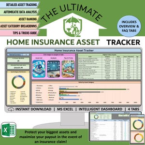 Home Inventory Asset Tracker Spreadsheet, Insurance personal property tracking, Maximize insurance claim with household possession tracking