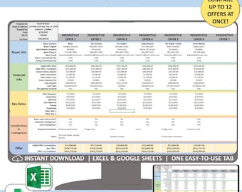 Multiple Offer Comparison Spreadsheet, Real Estate Seller side-by-side offer comparison, Realtor Agent house sale Template Excel and Google