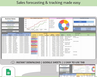 Sales Pipeline Tracker Spreadsheet, Google Sheets CRM client tracking template, Sales forecasting small business, lead &deals projection log