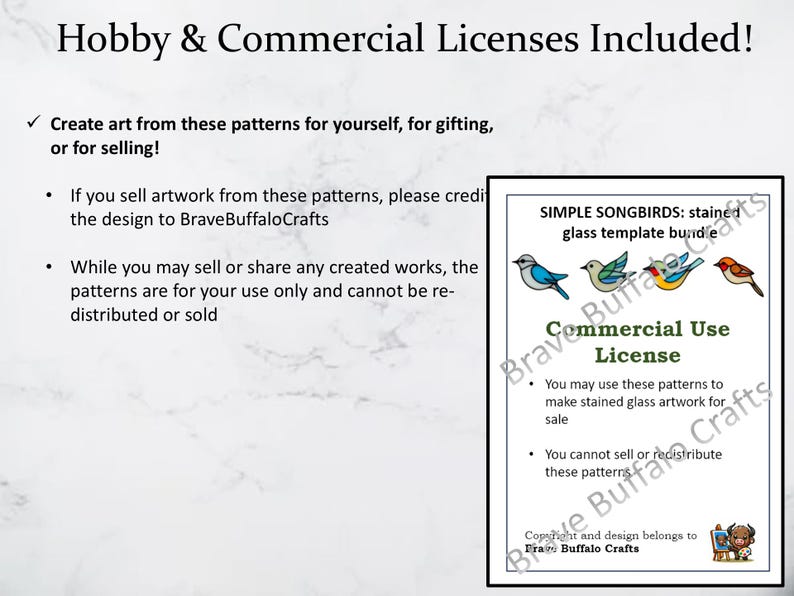 Simple Songbirds Stained Glass pattern templates, DIY birds bundle. PDF digital download, commercial license included, beginner intermediate image 4