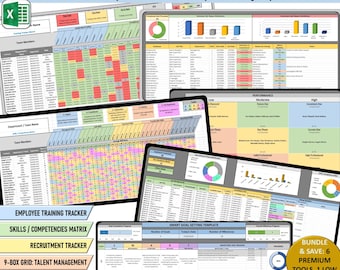 HR-Tools-Tabellenkalkulationspaket: Excel-Mitarbeiterverfolgung für Kompetenzen, Schulungen, Rekrutierung, Fluktuation, Talentmanagement und SMART-Zielsetzung