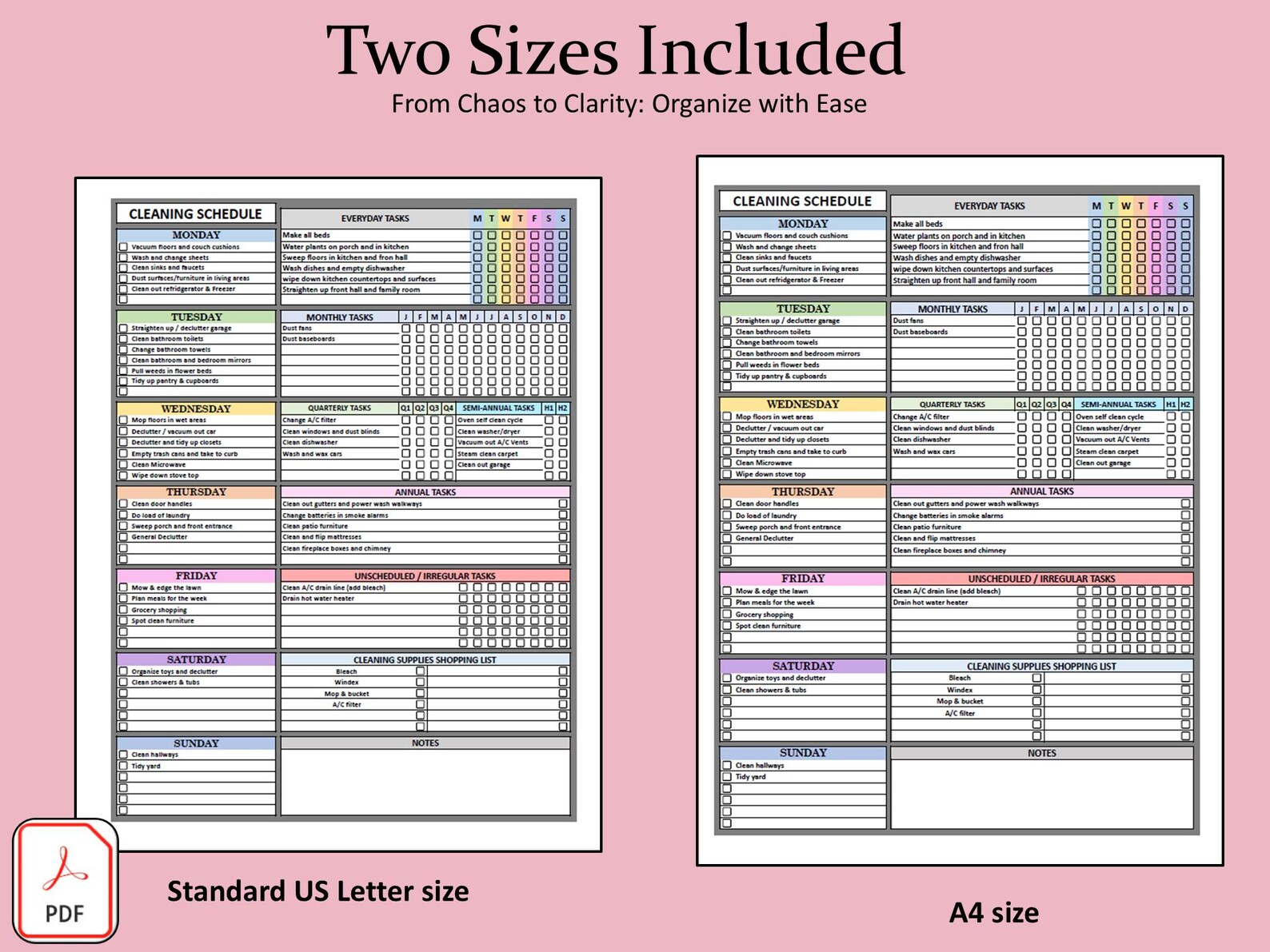 Editable Cleaning Schedule Planner, PDF & Google Sheets Household Chore ...