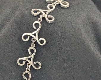 Sterling Silver 925 Bracelet Ornate Scroll Swirl Link 7.75" - 33 grams