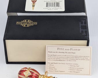 Fitz and Floyd Jeweled Red Gold Bottle Stopper Box FF Gift from Wine Collection