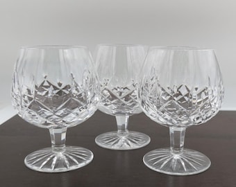 3 Waterford Crystal Lismore Brandy Balloon Snifter Glasses 5 1/4" Old Mark Vtg