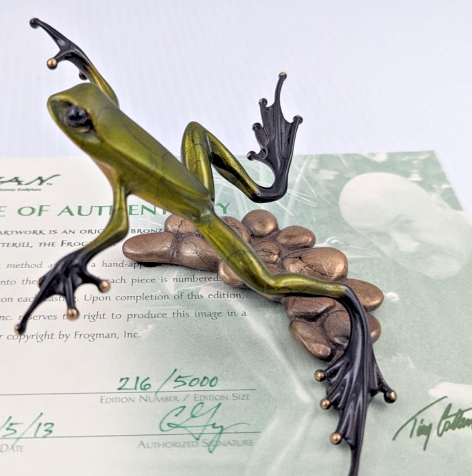 Tim Cotterill Frogman Bronze Frog Sculpture “stepping Stone” LE