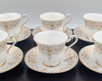Paragon England Golden Adam Tea Cup and Saucer Set 6 Gold Scrolls Flower Baskets
