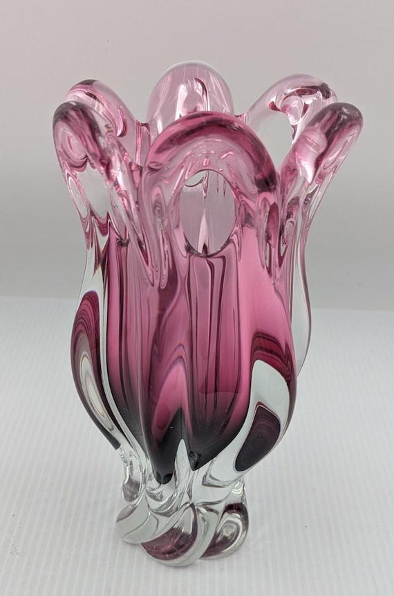 ヴィンテージBOHEMIA GLASS ピンクガラス一点もの ヴィンテージBOHEMIA