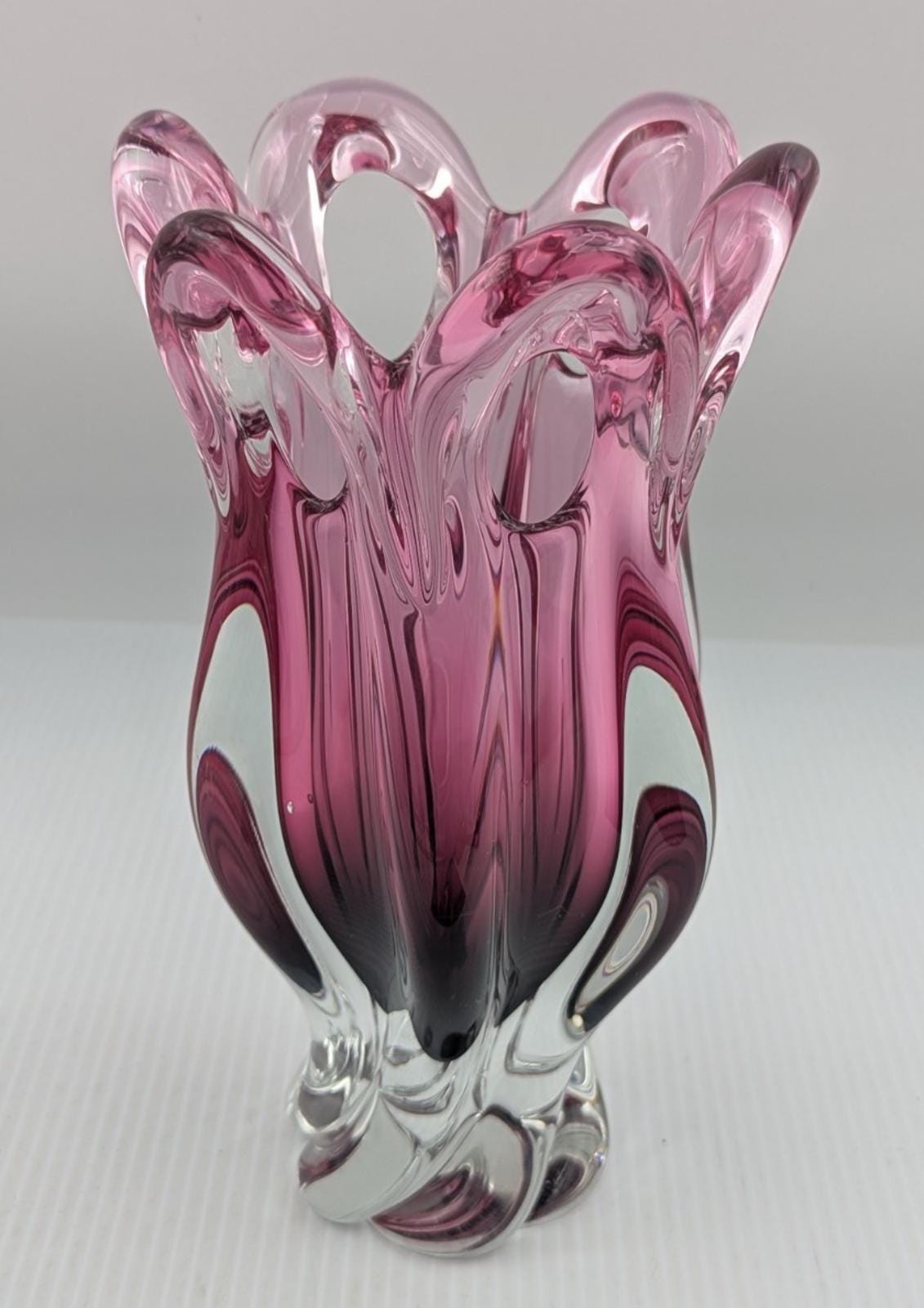 Bohemian Czech Chribska Glassworks Josef Hospodka 9.5 Vase Pink