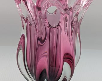 Bohemian Czech Chribska Glassworks Josef Hospodka 9.5 Vase Pink