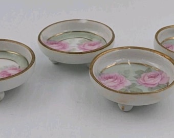 Porcelain Open Salt Cellars Dips Floral Footed Set of 4 Dishes Bavaria -one chip