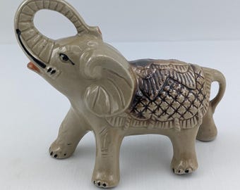 Trunk Up Elephant Figurine Vintage Ceramic Brazil 7”