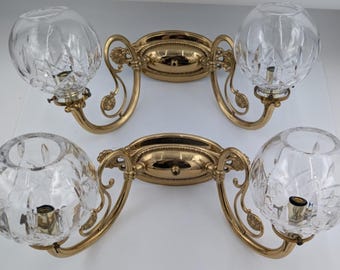 Waterford Crystal Lismore Electric Wall Sconce 2 Arm Brass Light Vintage - ONE