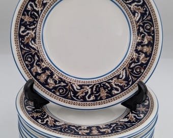 10 Wedgwood Florentine Dark Blue Bread Dessert Plates W1956 Brown Dragon 6”