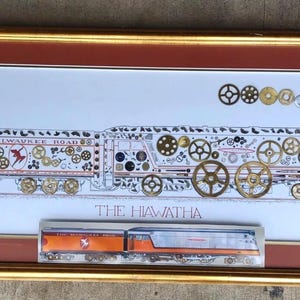 Hiawatha Streamliner Train Folk Art From Watch Parts Framed Unique Decor