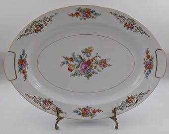 Large Aichi China Floral Serving Platter Tray 17" made in Occupied Japan Vintage