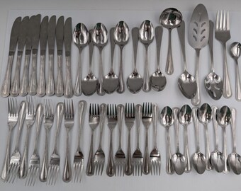 46 pc Gibson Bead Stainless Steel Flatware Set - Service for 8 + Serving pieces
