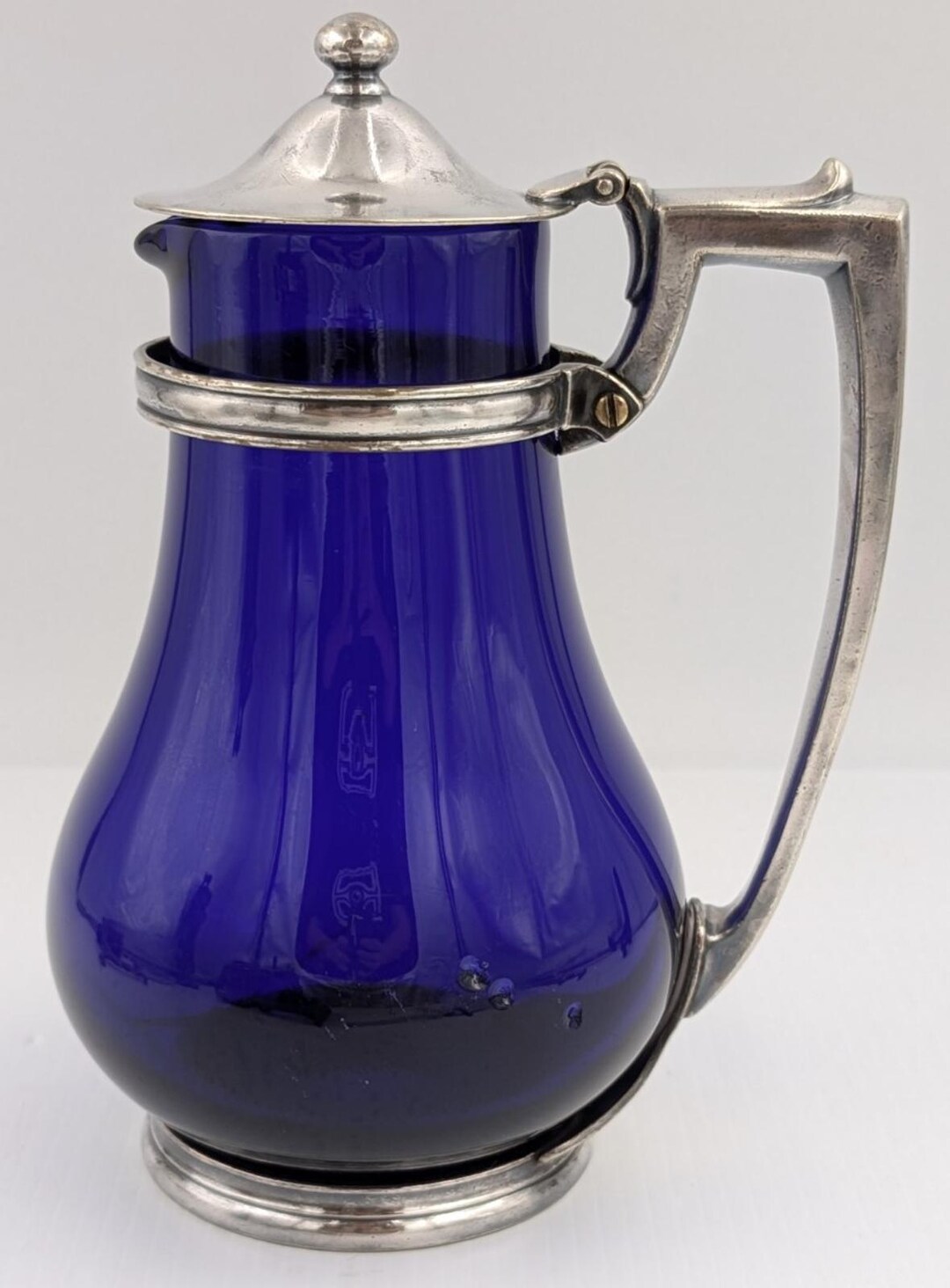 Soldered Blue Silver Soldered Cobalt Blue Glass Claridge Hotel Pitcher by ...