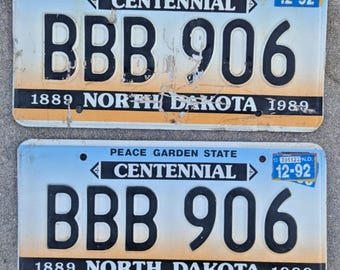 North Dakota Centennial License Plate Peace Garden State Vintage Pair Expired