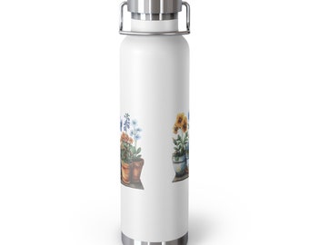 Stylish Floral Design Copper Vacuum Insulated Bottle, 22oz