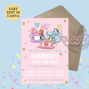 Editable Dog Invitation, Blue dog, Dog party, Blue Dog Invite, Blue Dog Invitation, Dogs Birthday Party, Instant Download, Canva Template