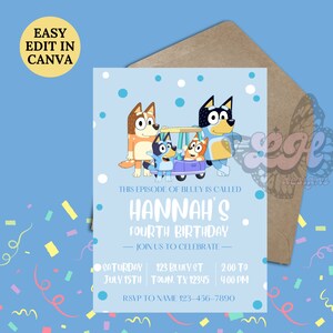 Blue Dog Invite, Birthday, Blue Dog Invitation, Dog Birthday Party, Instant Download, Canva, Custom, Editable Dog Invitation