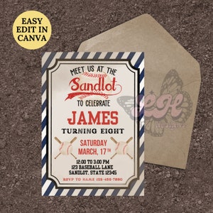 Sand lot invite, Baseball invitation, editable invite, digital invite, downloadable invitation, sand lot party,Birthday Party,canva template