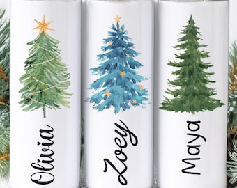 Personalized Christmas Tree Name Tumbler: Festive Holiday Drinkware Gift